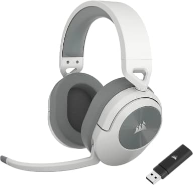 Corsair HS55 Stereo white gaming headset with USB dongle.
