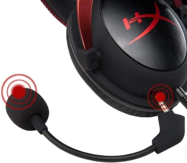 HyperX Cloud 2 gaming headset with highlighted detachable noise-canceling microphone.