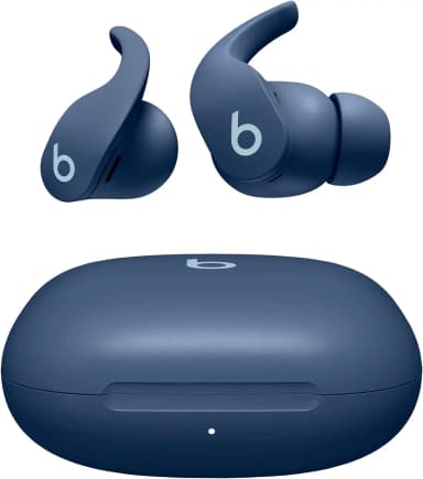 Beats Fit Pro earbuds in tidal blue with charging case.