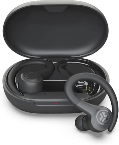 JLab Go Air Sport earbuds in black with charging case