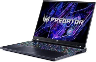 Acer Predator Helios 16 side view showcasing slim profile and ports.