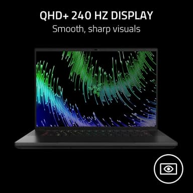 Razer Blade 16 with QHD+ 240 Hz display, delivering smooth and sharp visuals for gaming.