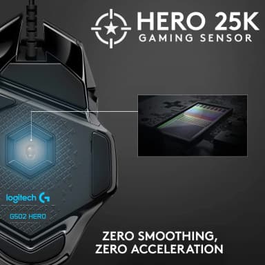 Logitech G502 Hero with HERO 25K gaming sensor.