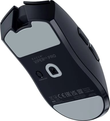 Razer Viper V3 Pro bottom view with PTFE feet and sensor details