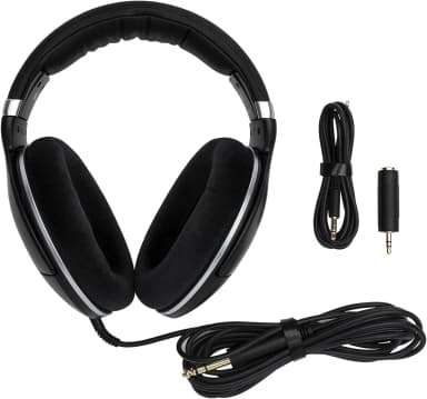 Sennheiser HD 599 SE headphones with accessories in the box, glasses-friendly.
