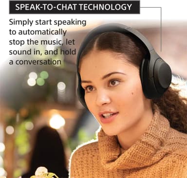 Sony WH-1000XM4 headphones, speak-to-chat technology, ideal for glasses.