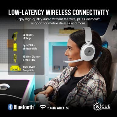 Corsair HS55 Stereo headset showcasing low-latency wireless connectivity.