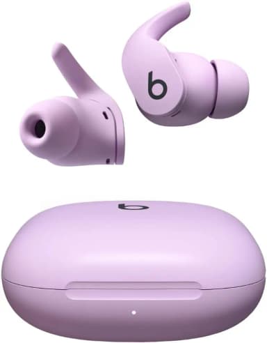 Beats Fit Pro earbuds in stone purple with charging case.