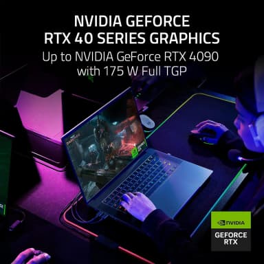 Razer Blade 16 with NVIDIA GeForce RTX 4090 graphics, offering high-end gaming performance.