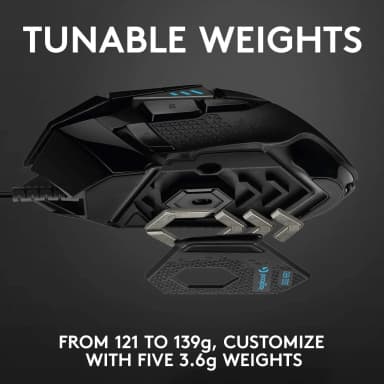 Logitech G502 Hero customizable weights for gaming precision.